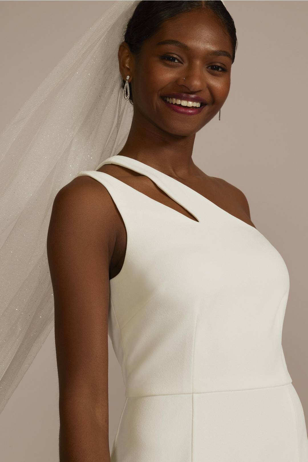Vestido de novia recto de un hombro, BLANCO SUAVE, hi-res