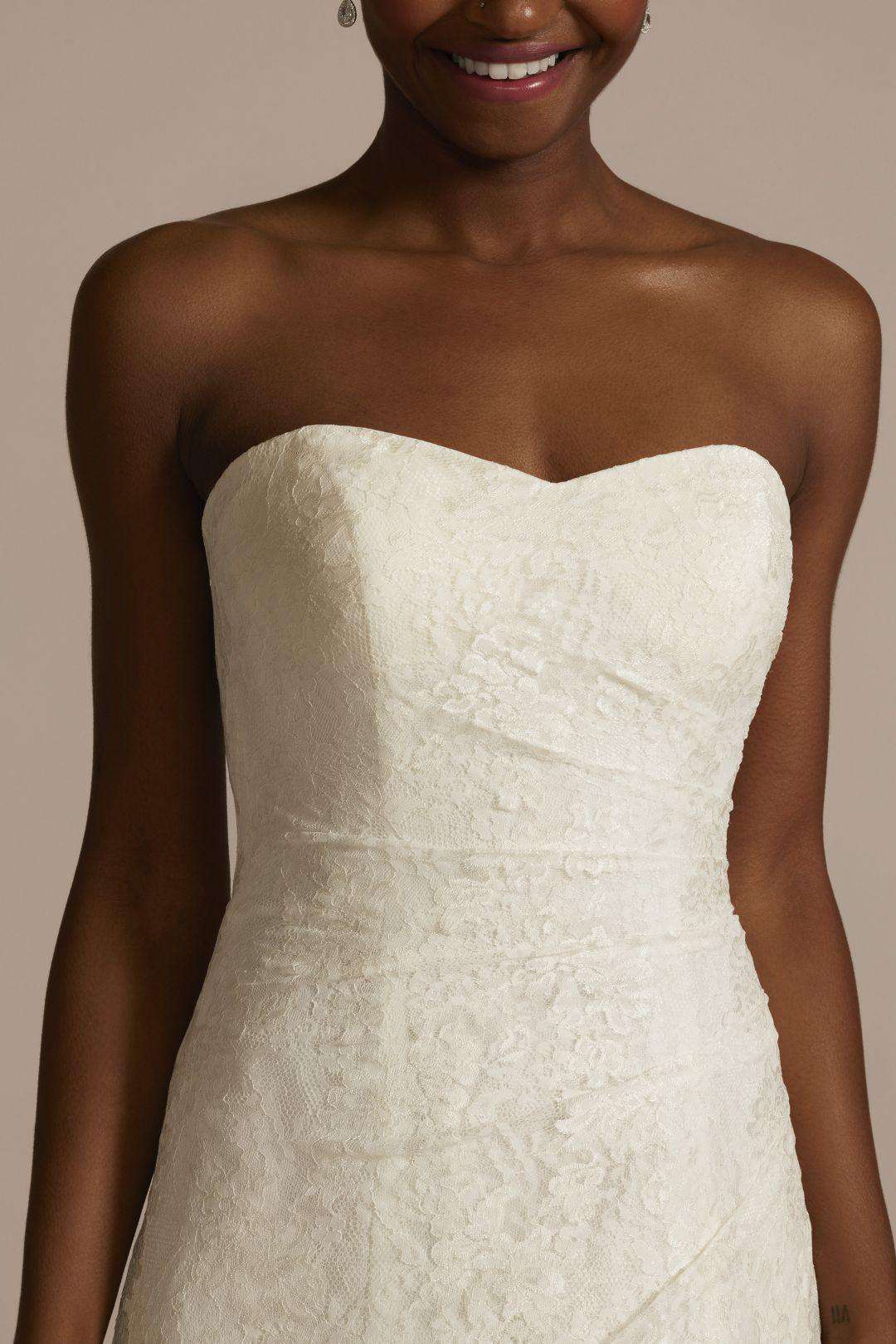 Vestido de novia strapless de encaje con escote corazón, BLANCO, hi-res