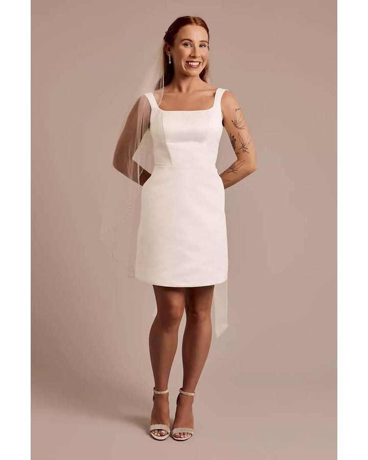 Vestido escote cuadrado y moño en espalda, BLANCO SUAVE, hi-res