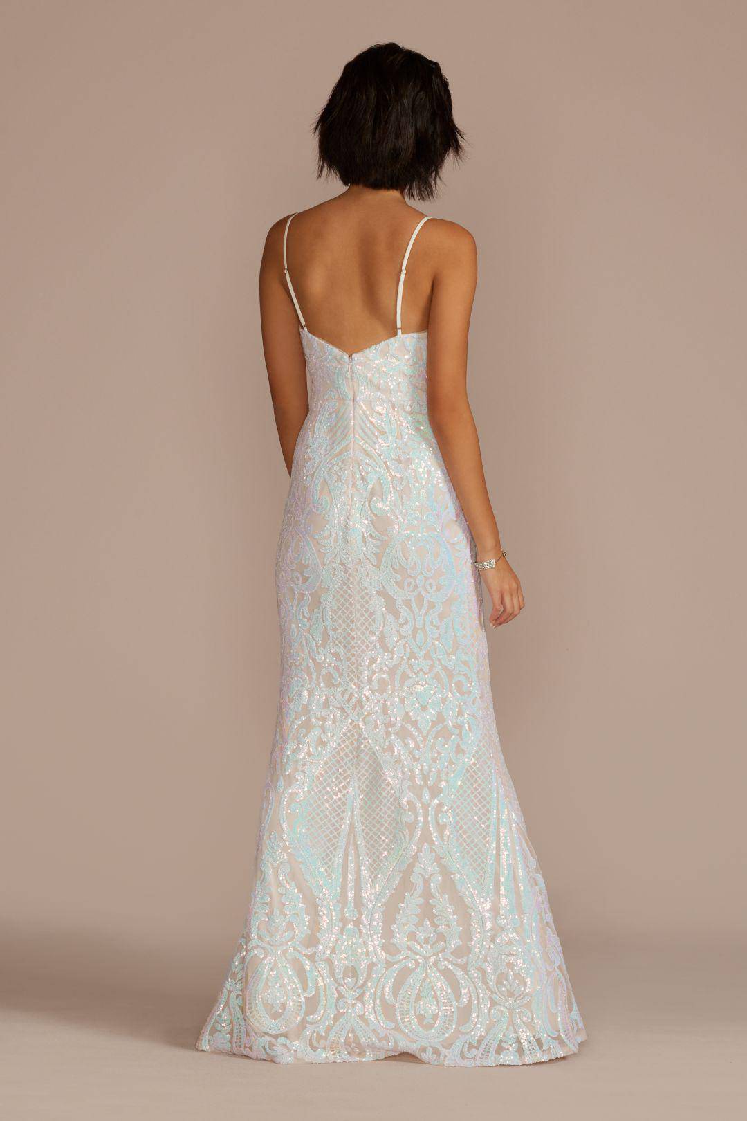 Vestido largo de lentejuela con tirantes, BLANCO, hi-res