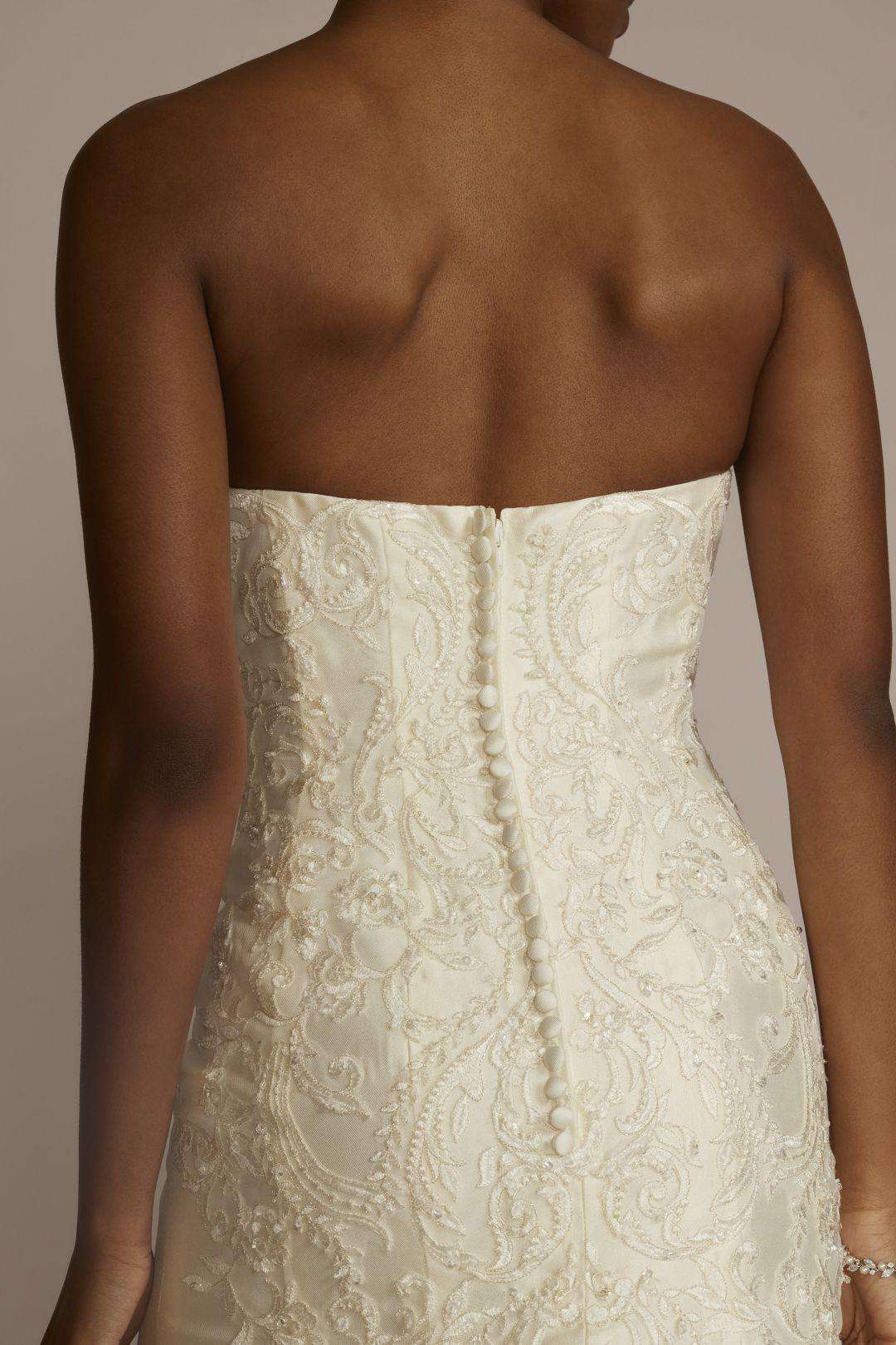 Vestido de novia sirena strapless con encaje y pedrería, MARFIL, hi-res