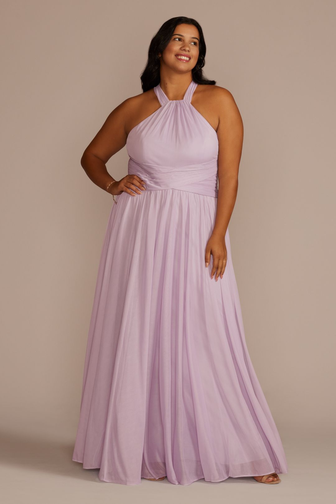 Vestido de dama halter con plisado en cintura, IRIS, hi-res