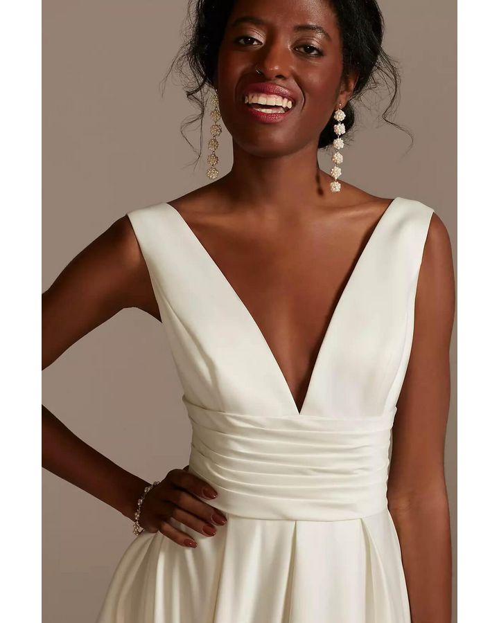 Vestido de novia midi satinado, MARFIL, hi-res