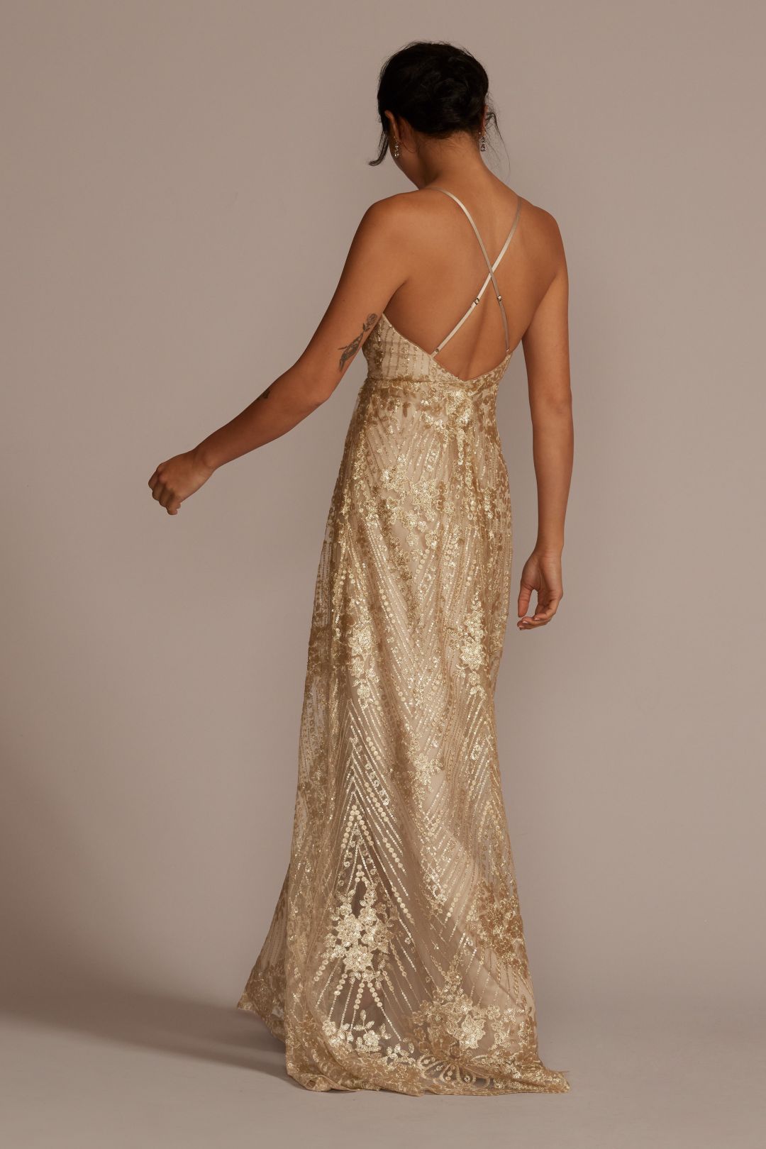 Vestido de dama de encaje y aplicaciones de lentejuela, ORO ROSA, hi-res