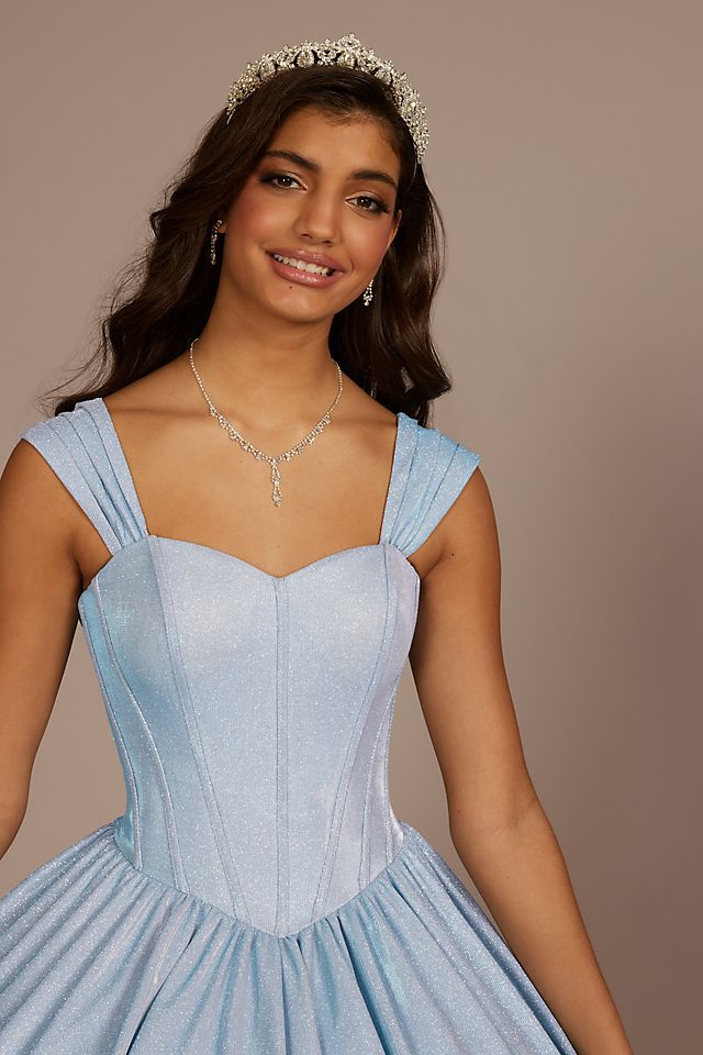 Vestido de quinceañera brillante con mangas removibles al hombro, AZUL CLARO, hi-res