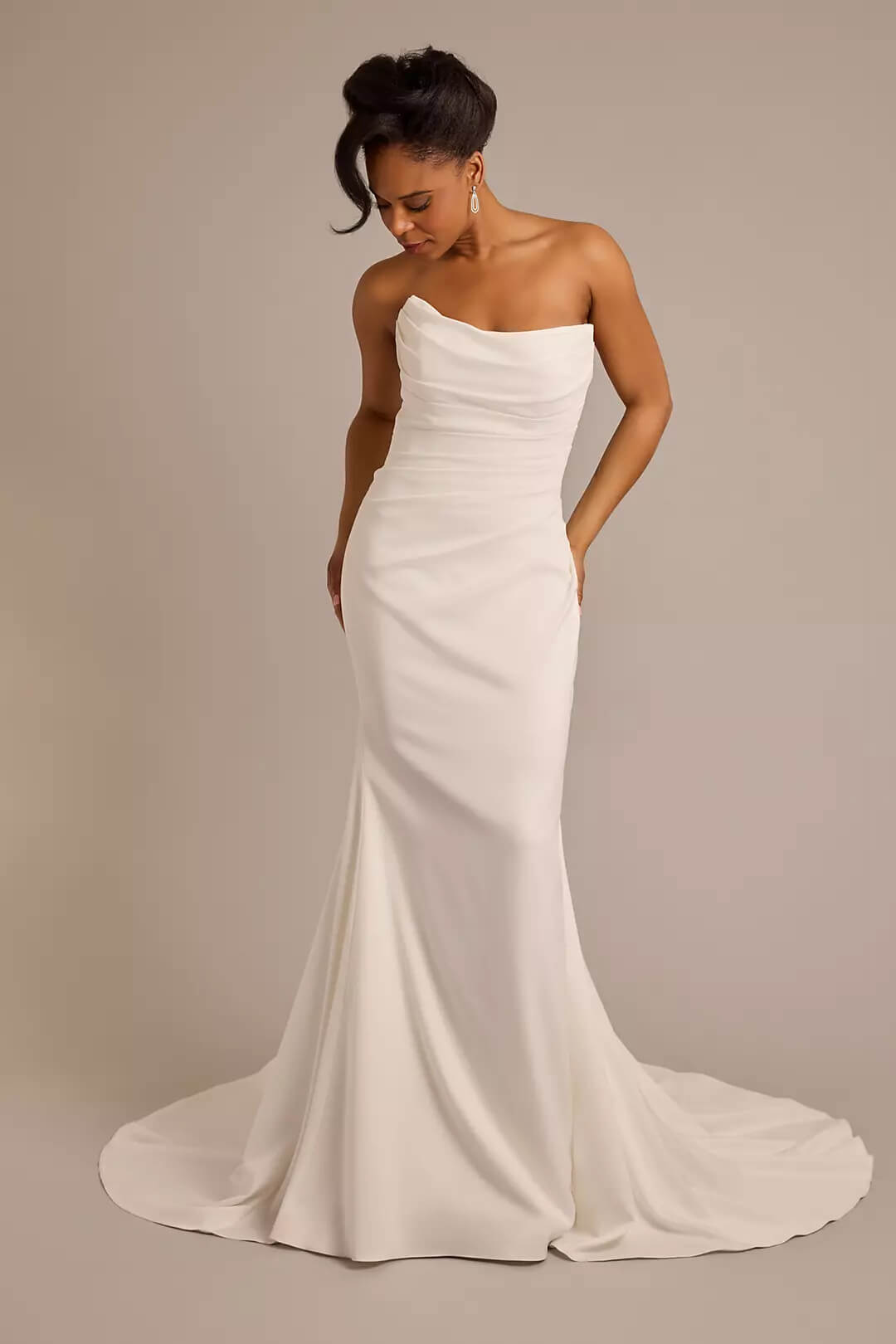 Vestido de novia corte sirena con drapeado, BLANCO SUAVE, hi-res