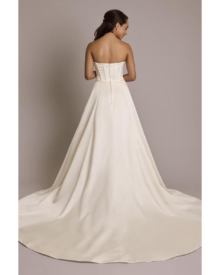 Vestido de novia satinado sin tirantes, MARFIL, hi-res