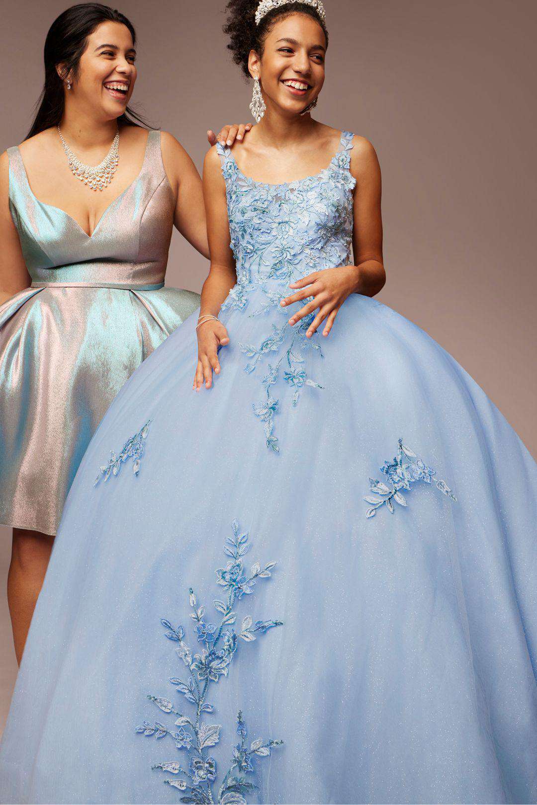 Vestido de quinceañera con abertura en espalda y corset, CIELO AZUL, hi-res