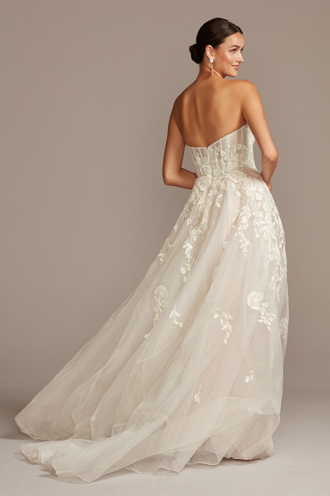 Vestido de novia línea A con mangas al hombro removibles, MARFIL/CASHMERE, hi-res