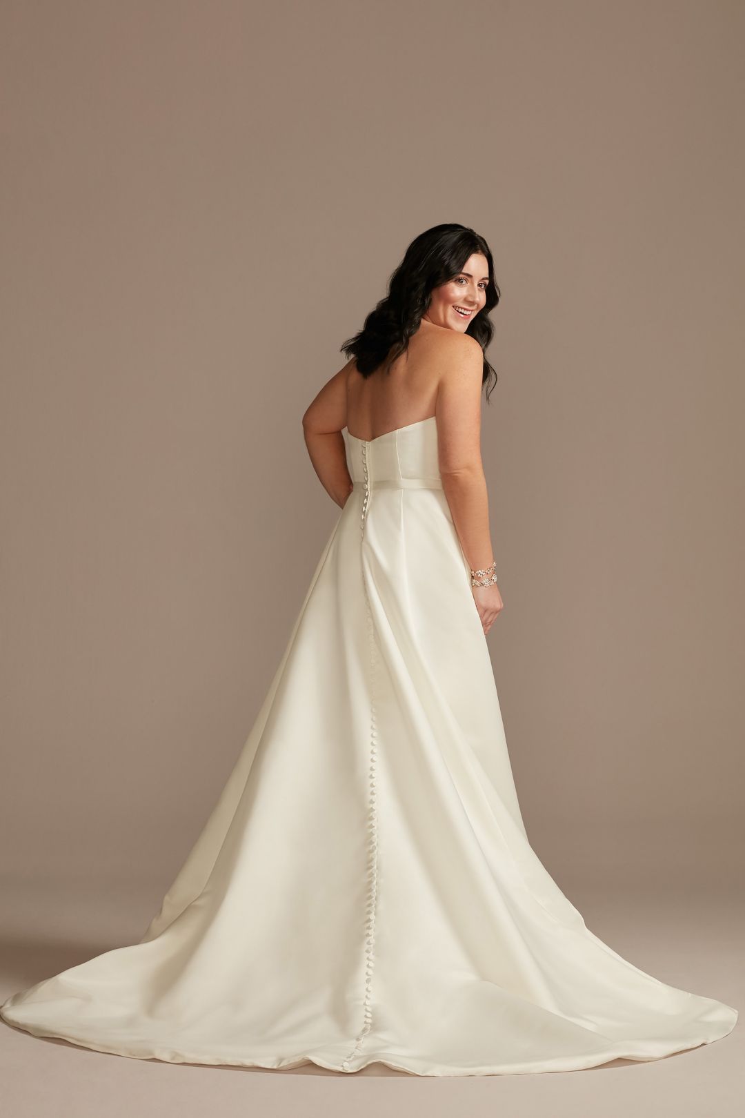 Vestido de novia strapless con abertura en falda, MARFIL, hi-res