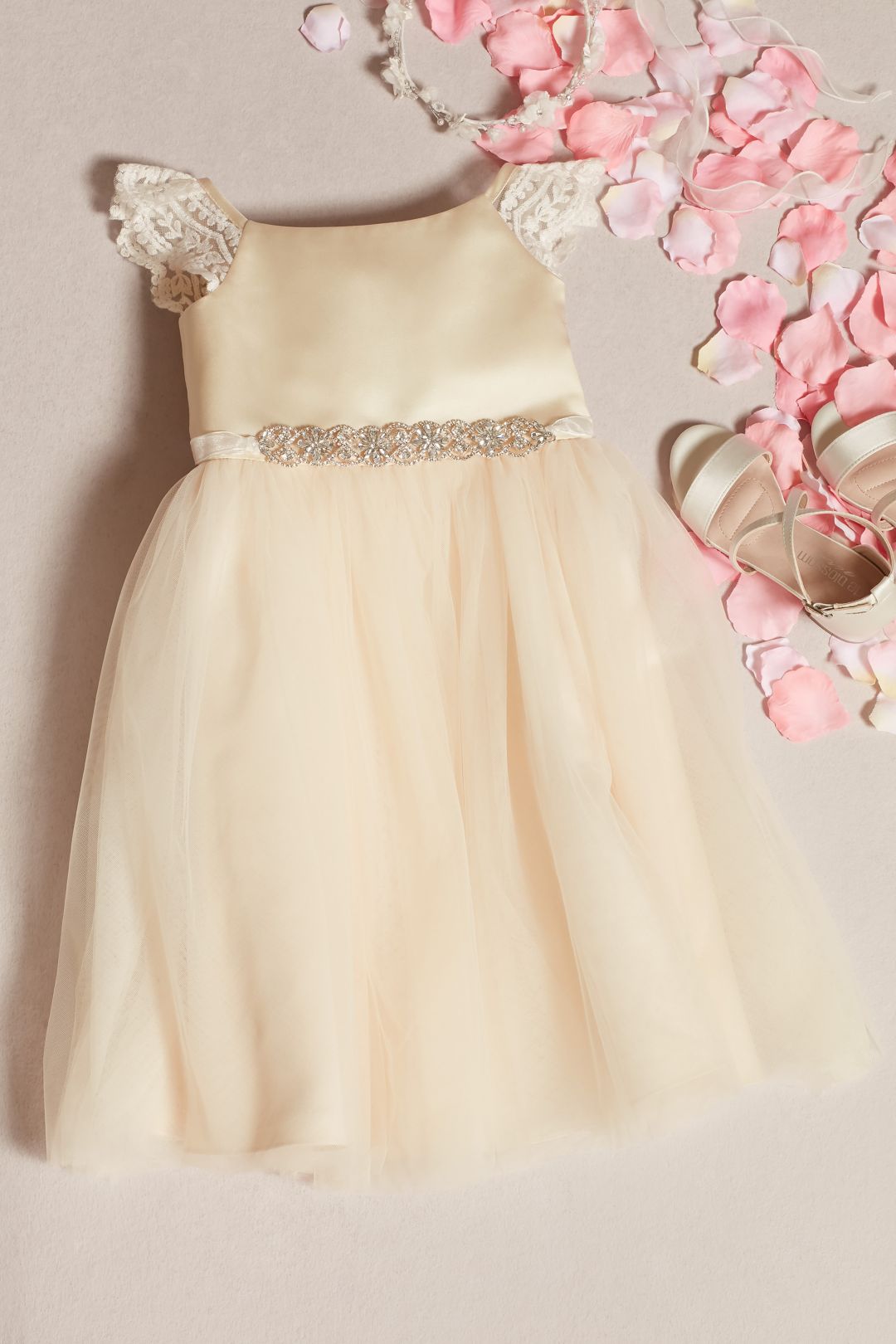 Vestido de primera comunión con mangas cortas de encaje, MARFIL CH, hi-res