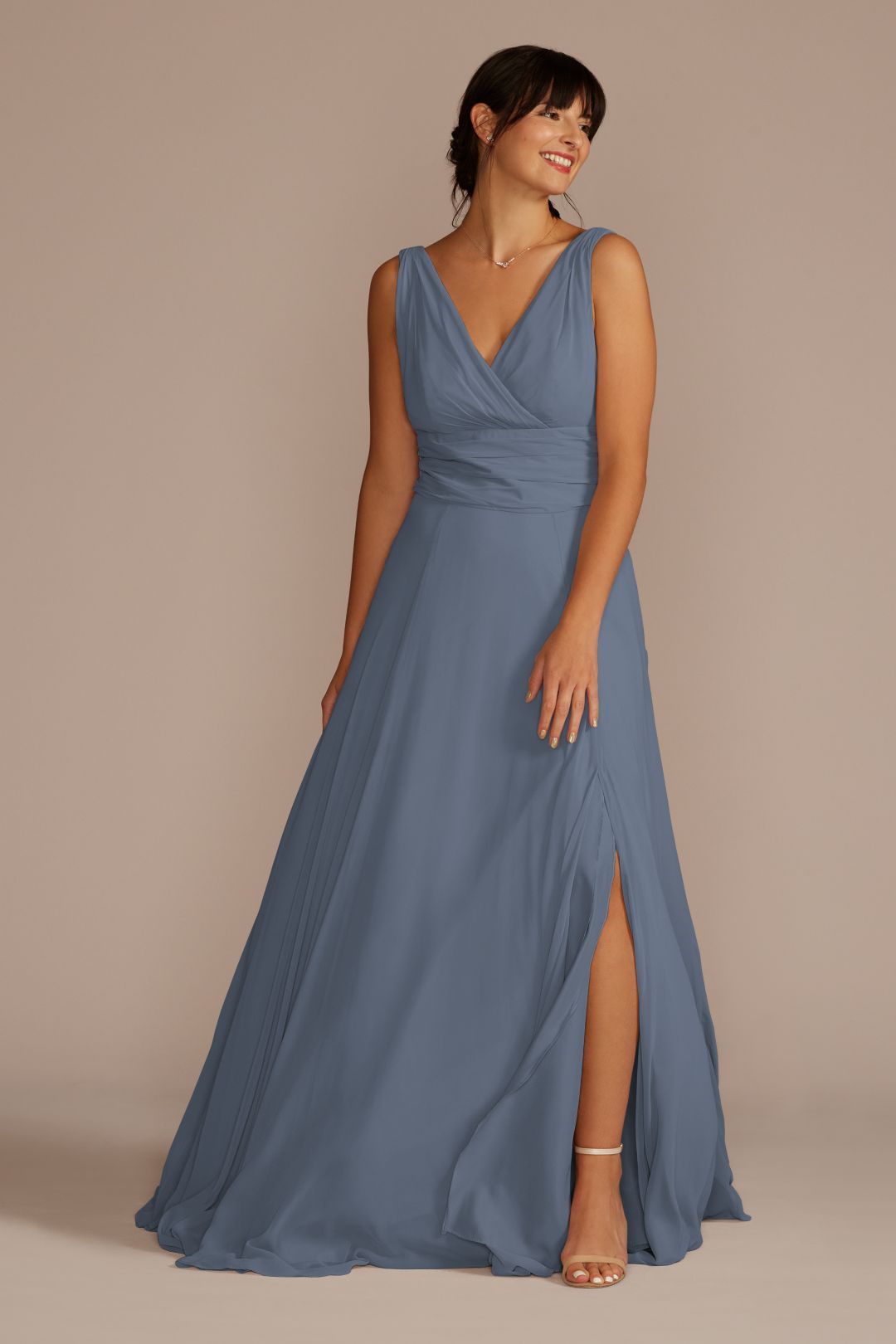 Vestido de dama con plisado en cintura, AZUL FRANCÉS, hi-res