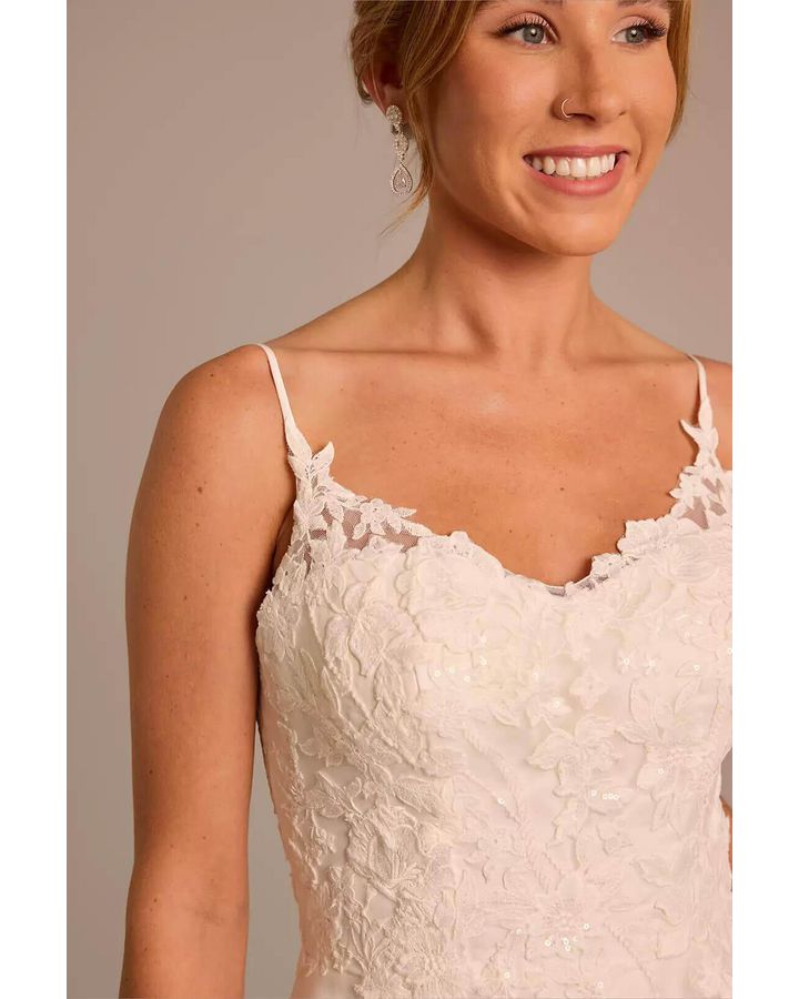 Vestido de novia línea A con encaje, BLANCO SUAVE, hi-res