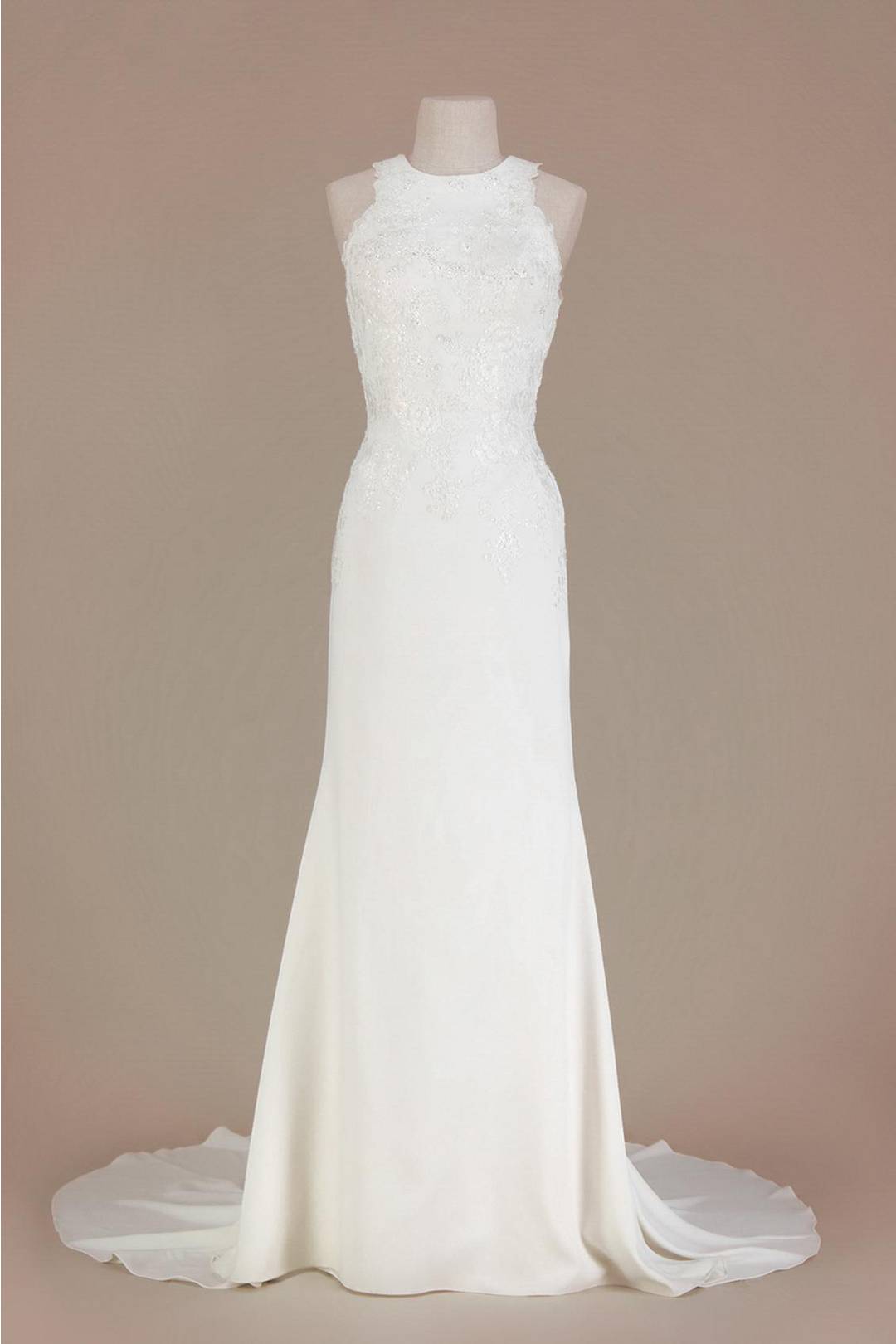 Vestido de novia escote alto con espalda descubierta, MARFIL, hi-res