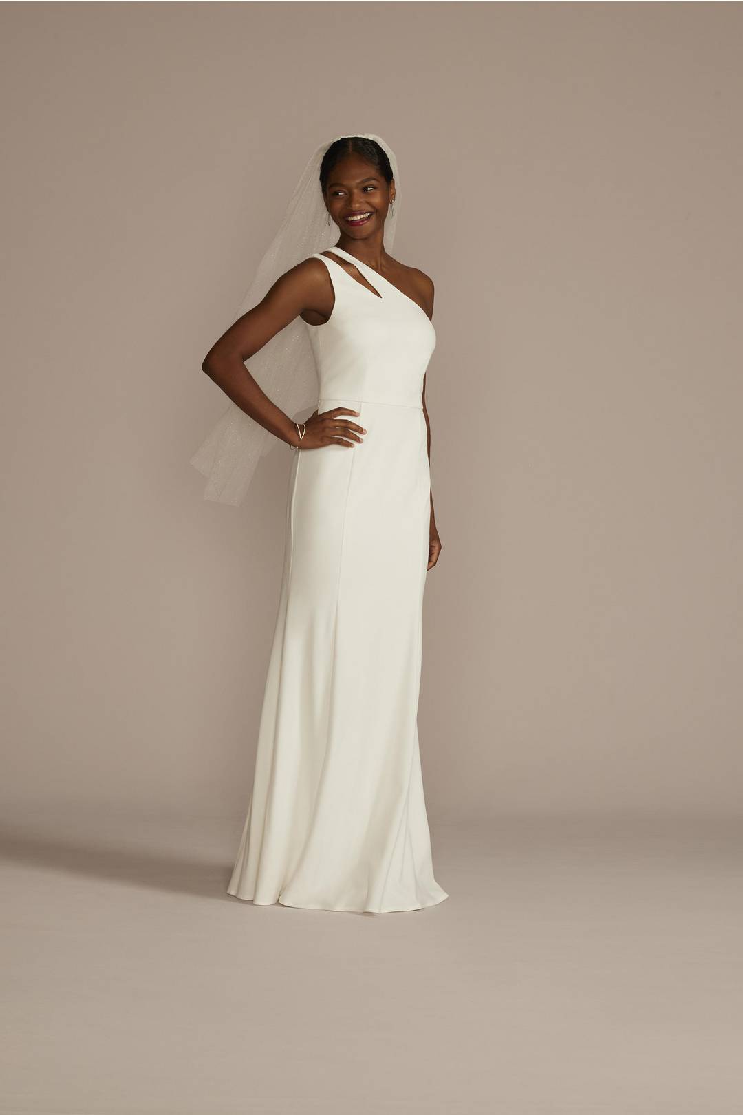 Vestido de novia recto de un hombro, BLANCO SUAVE, hi-res