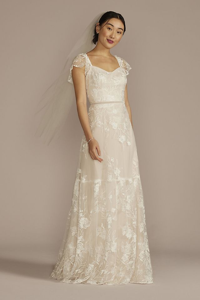 Vestido de novia strapless recto con aplicaciones de encaje, HUESO, hi-res