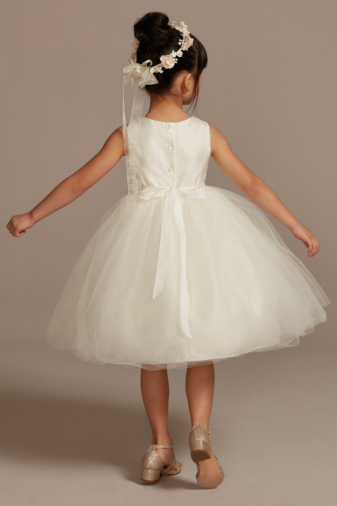Vestido de primera comunión sin mangas con falda a de tul, BLANCO, hi-res