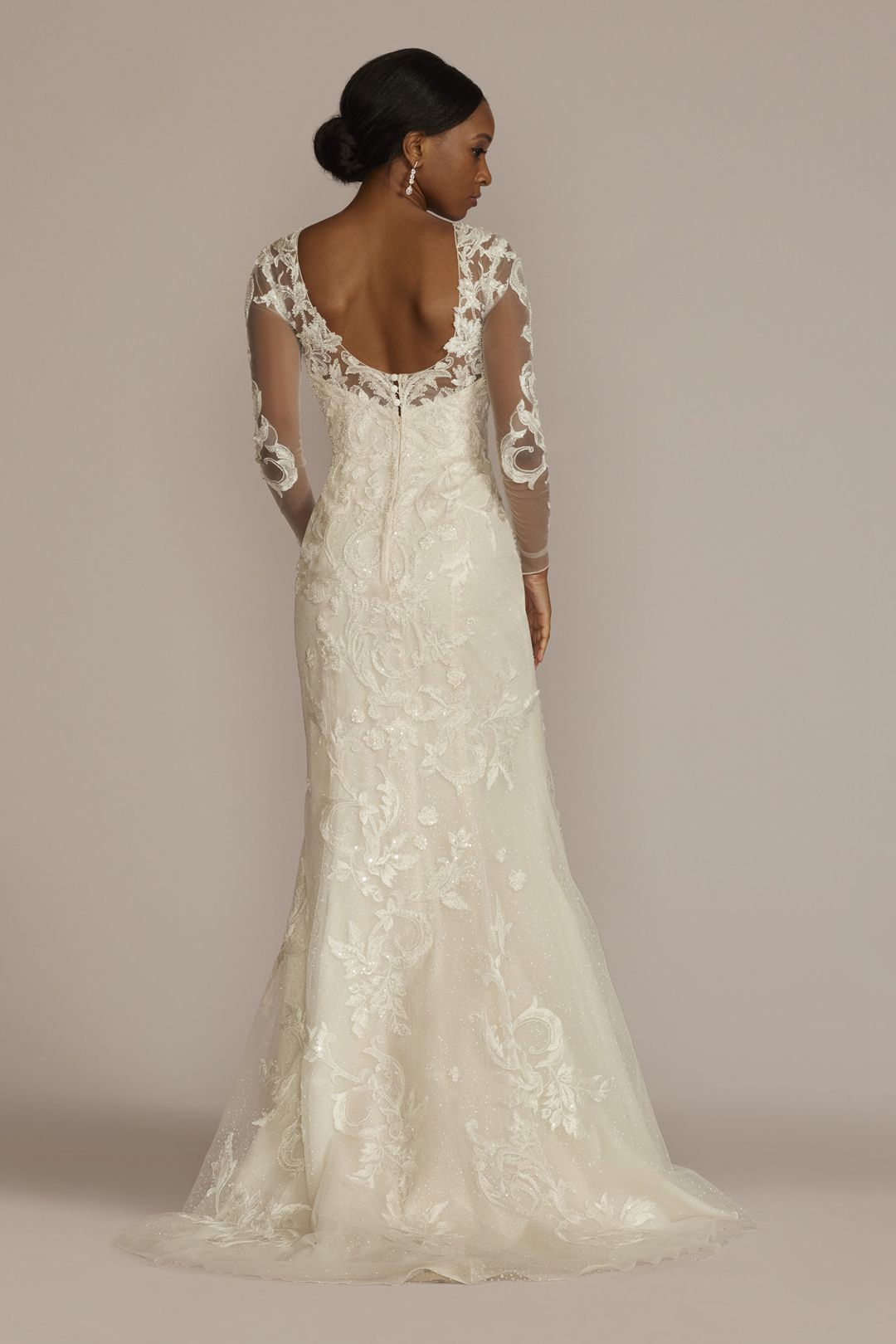 Vestido de novia sirena con falda desmontable y mangas largas, MARFIL/PIEDRA, hi-res