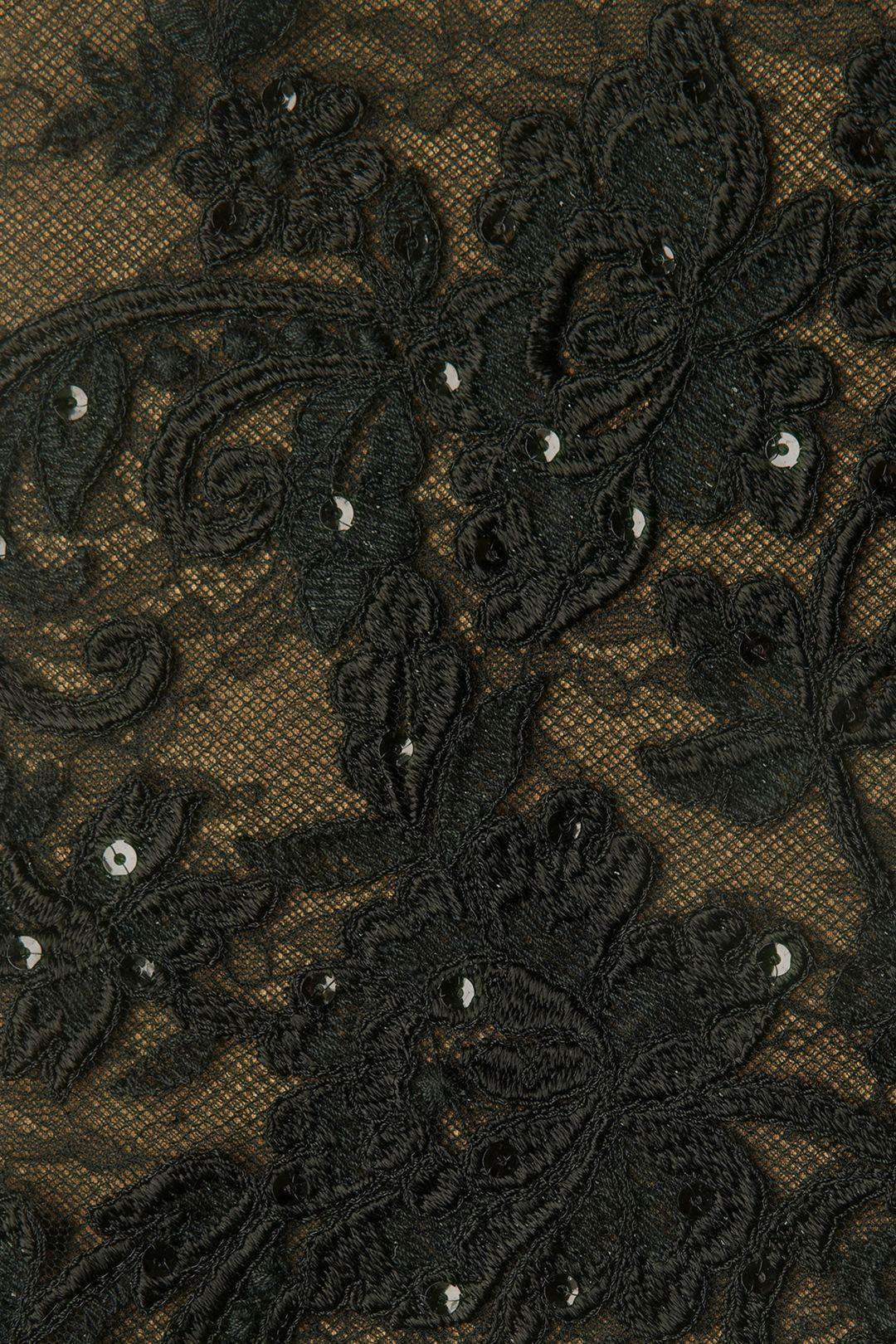 Vestido de primera comunión con aplicaciones de encaje y botones en espalda, NEGRO, hi-res