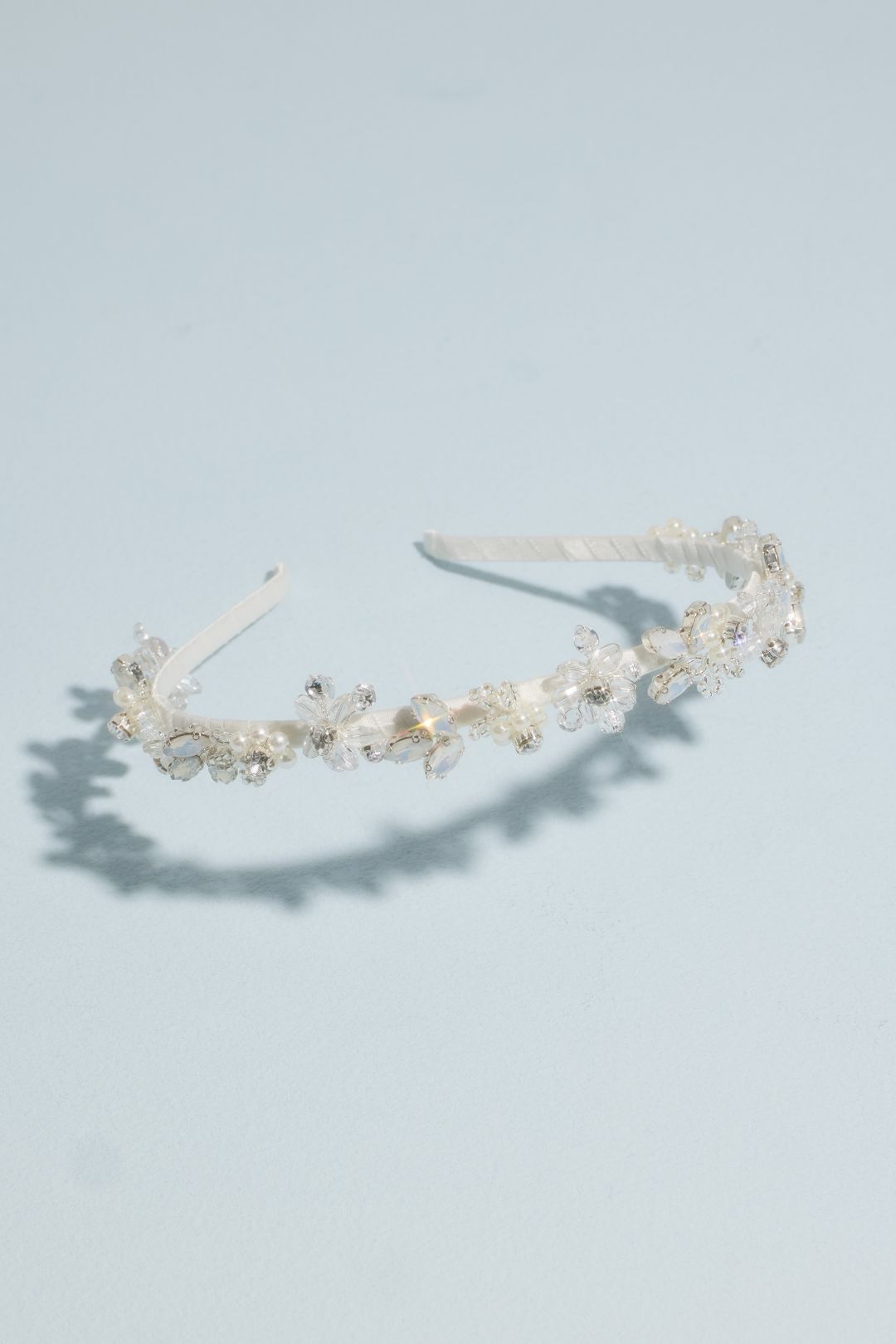 Diadema con flores de cristales, PLATA, hi-res