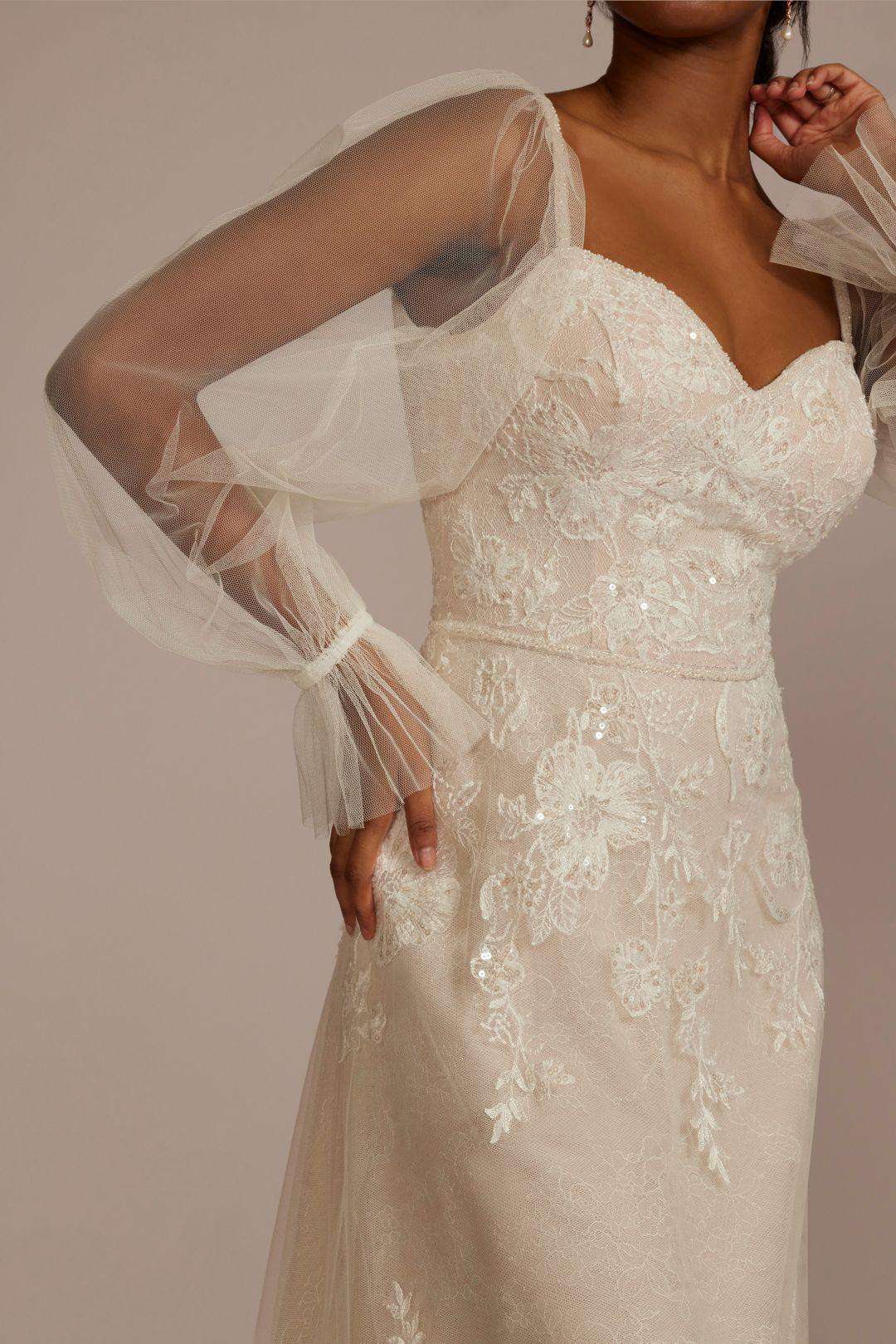 Vestido de novia línea A con mangas largas de tul, MARFIL/CASHMERE, hi-res