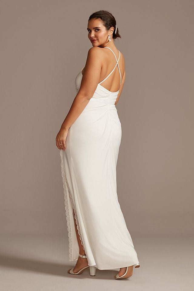 Vestido de novia recto con abertura en la pierna, BLANCO SUAVE, hi-res