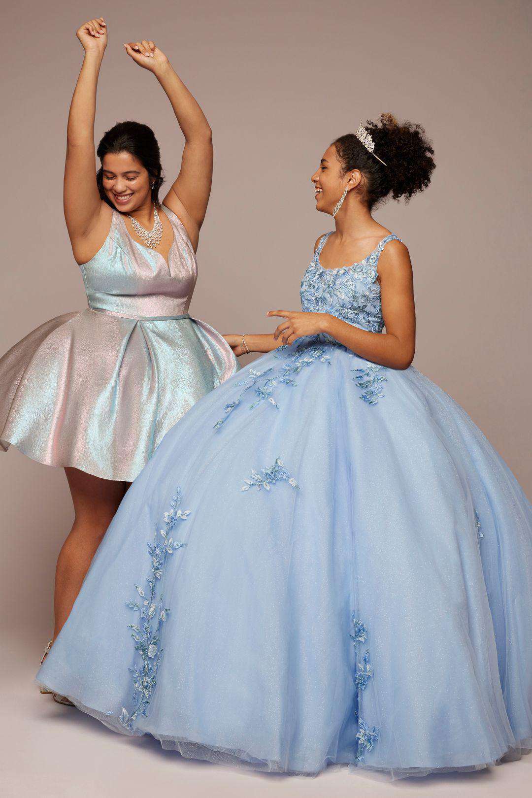 Vestido de quinceañera con abertura en espalda y corset, CIELO AZUL, hi-res