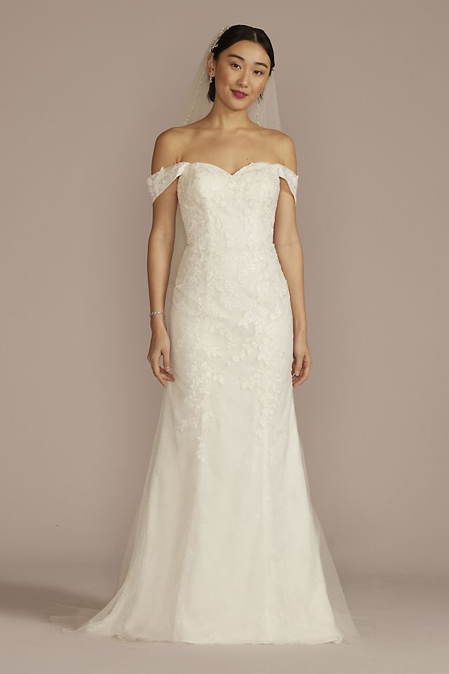 Vestido de novia sirena con escote corazón y mangas al hombro, MARFIL, hi-res