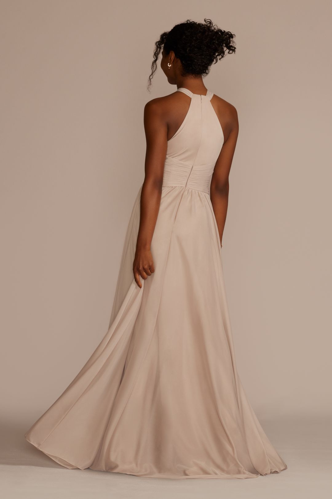 Vestido de dama halter con plisado en cintura, AZUL CENIZO, hi-res