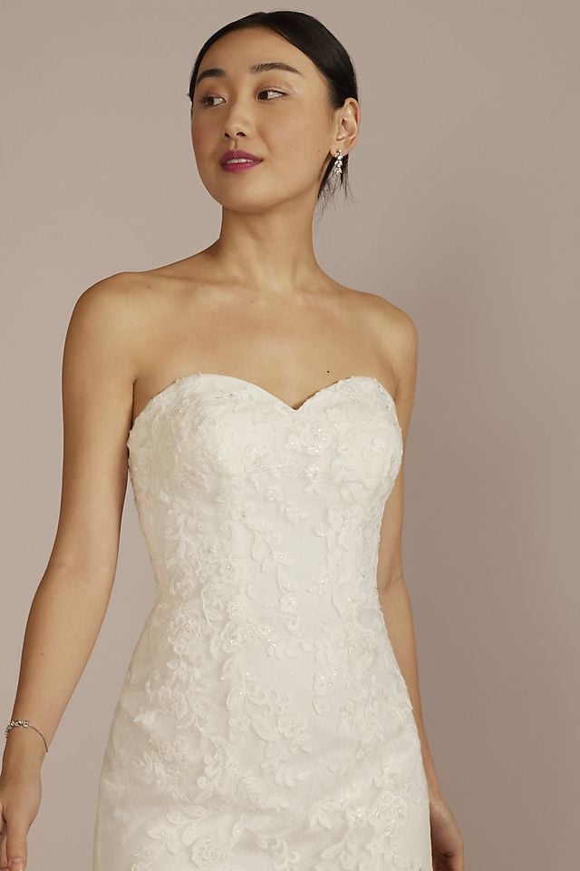 Vestido de novia sirena con escote corazón y mangas al hombro, MARFIL, hi-res