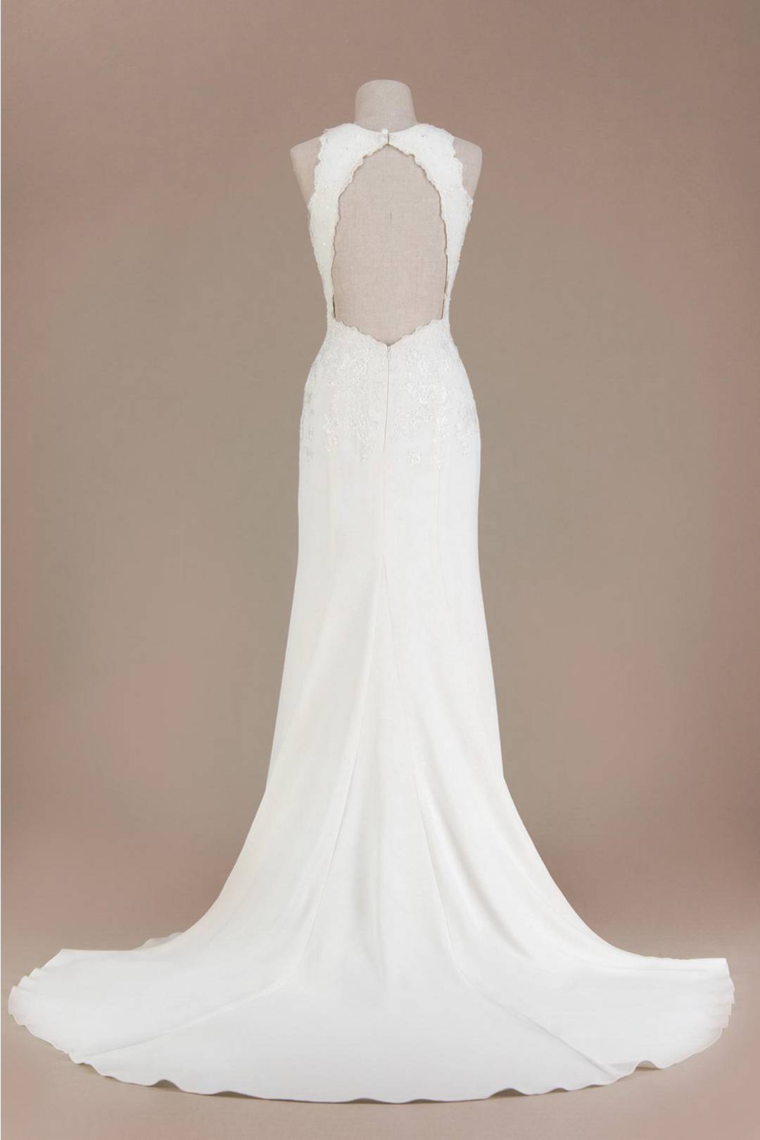 Vestido de novia escote alto con espalda descubierta, MARFIL, hi-res