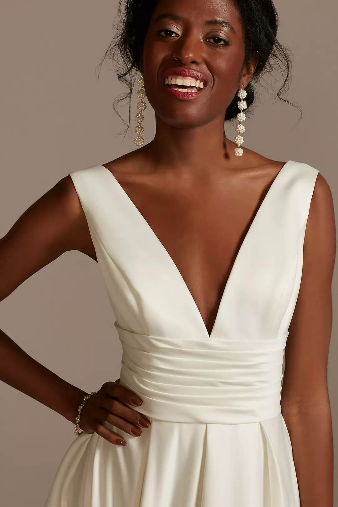 Vestido de novia midi satinado, MARFIL, hi-res