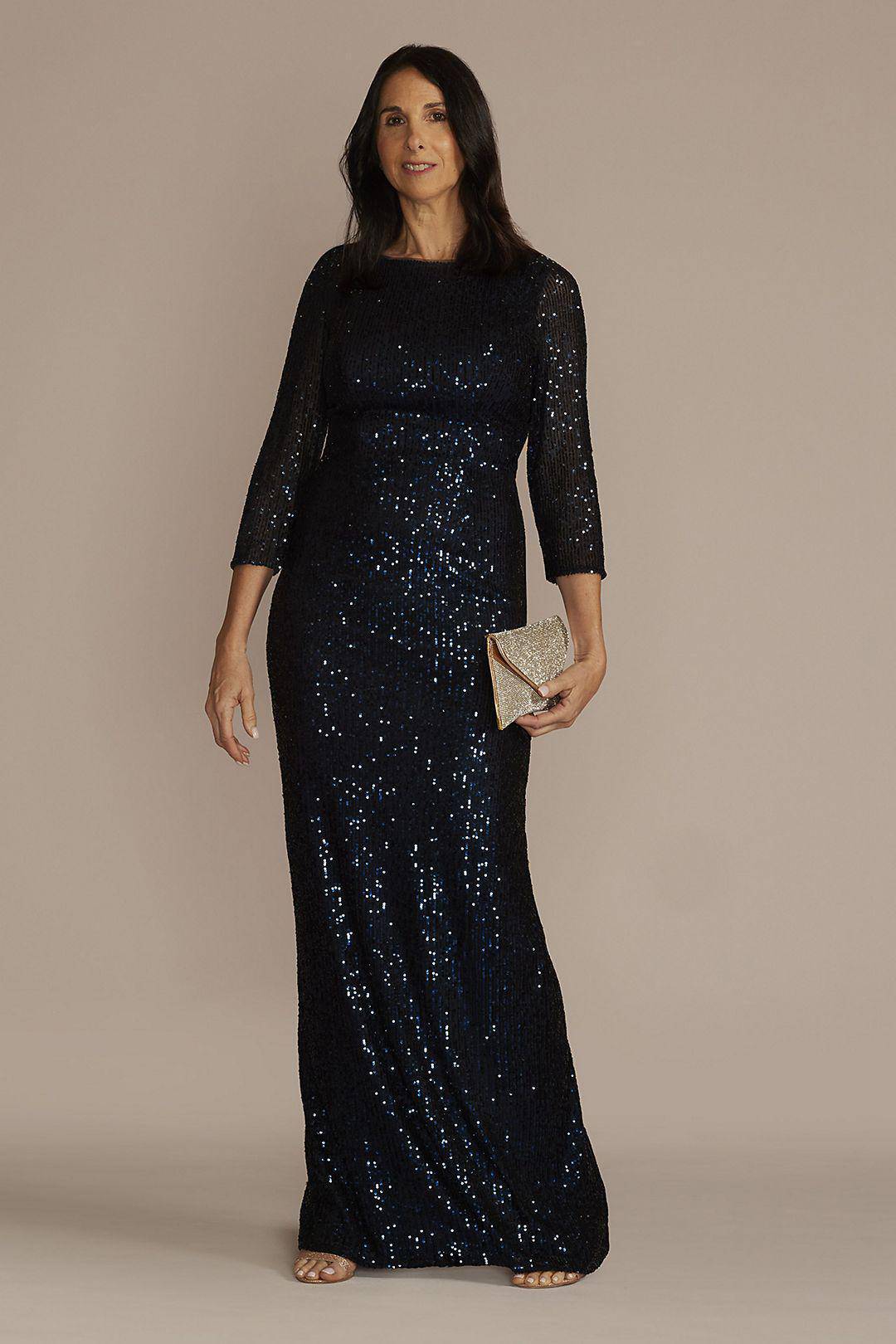 Vestido con escote redondo y textil de aplicaciones en glitter, MARINO, hi-res