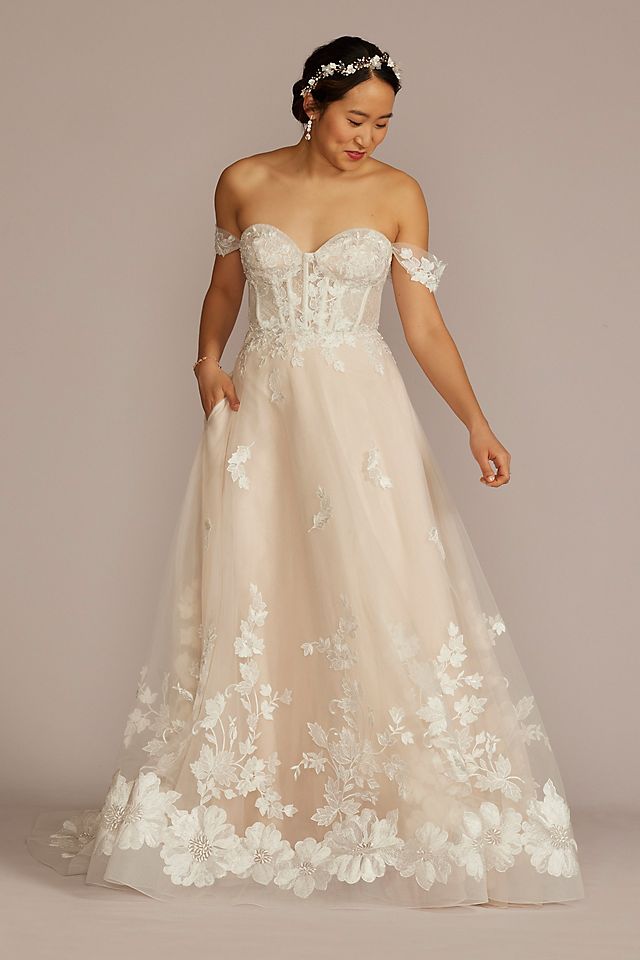 Vestido de novia strapless con corset y mangas desmontables, MARFIL/PIEDRA, hi-res