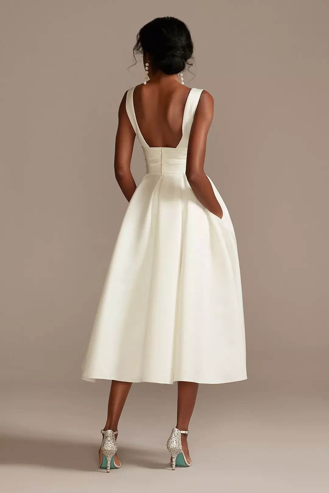 Vestido de novia midi satinado, MARFIL, hi-res