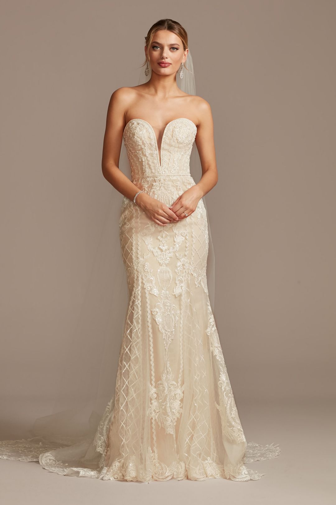 Vestido de novia sirena strapless con escote corazón, MARFIL CH, hi-res