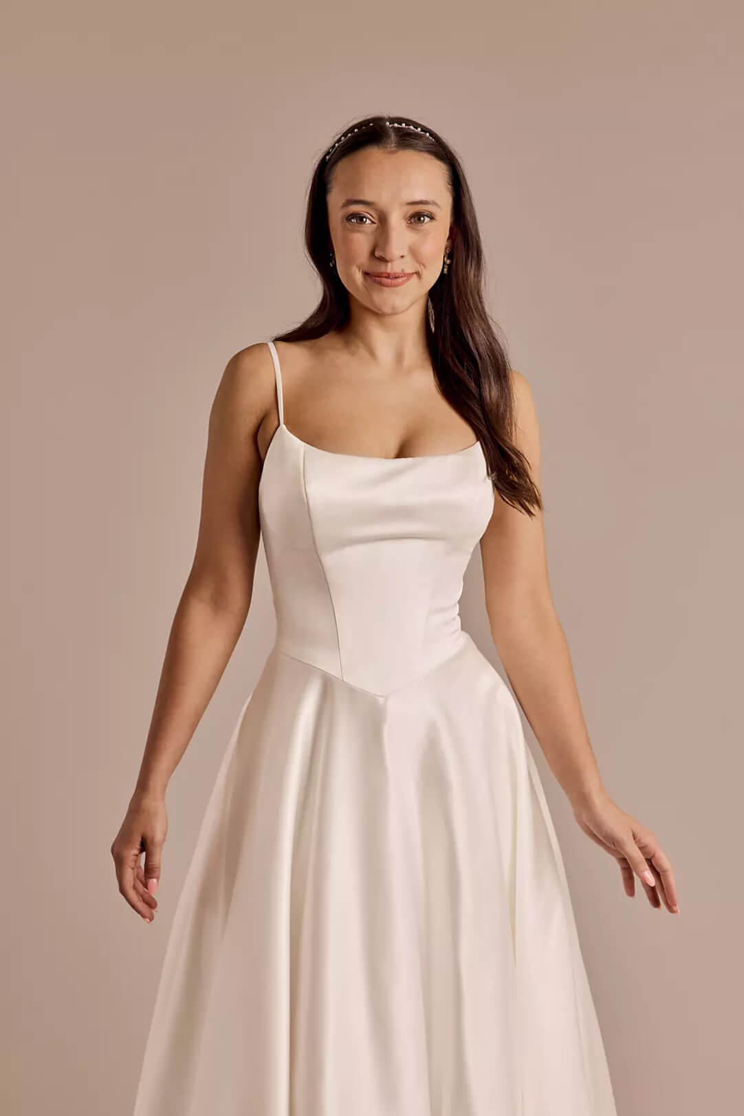 Vestido de novia satinado con tirantes, BLANCO SUAVE, hi-res
