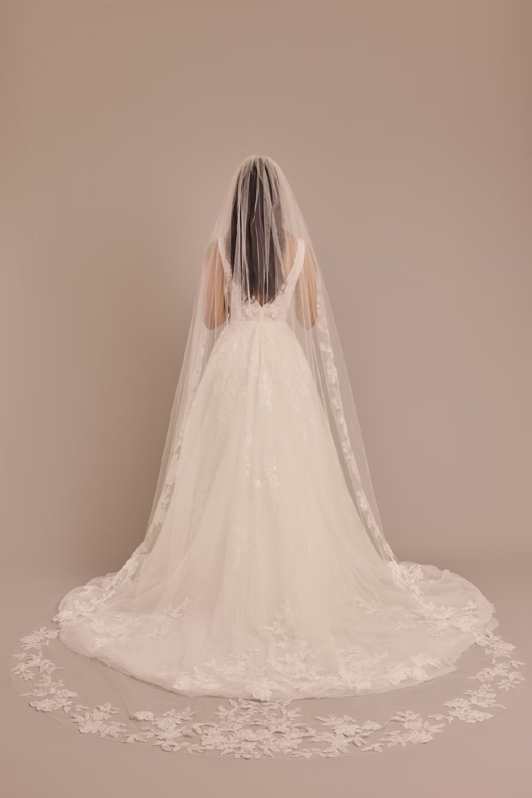 Velo catedral con encaje floral, MARFIL, hi-res