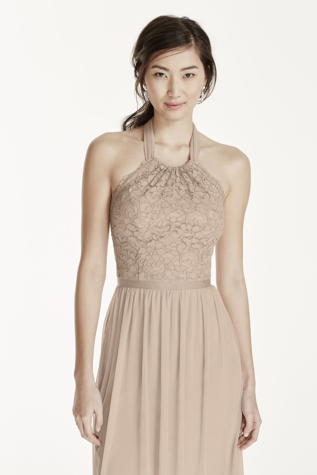 Vestido de dama corto con escote halter de encaje, MARINO, hi-res