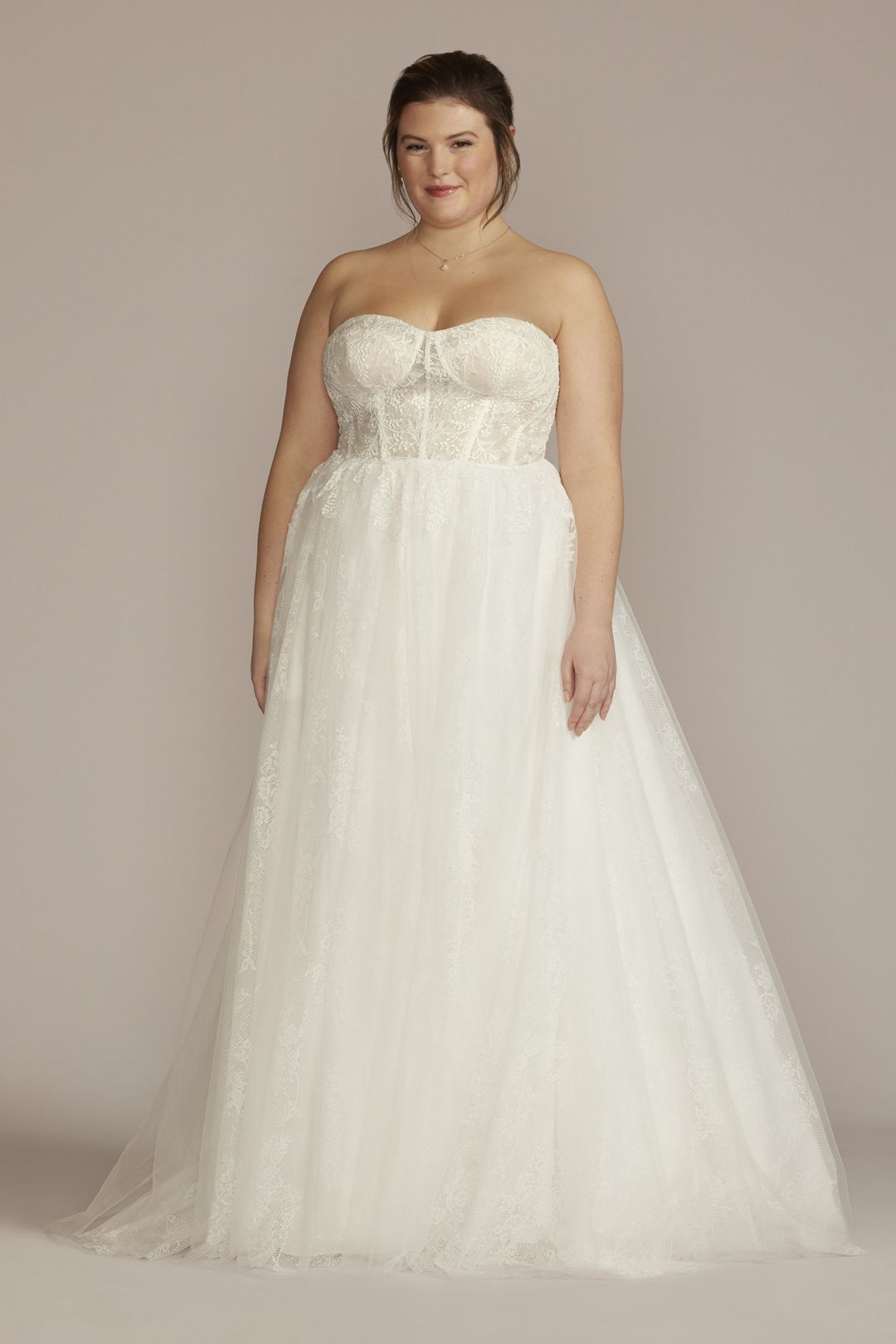 Vestido de novia línea A con corset y tirantes removibles, BLANCO SUAVE, hi-res