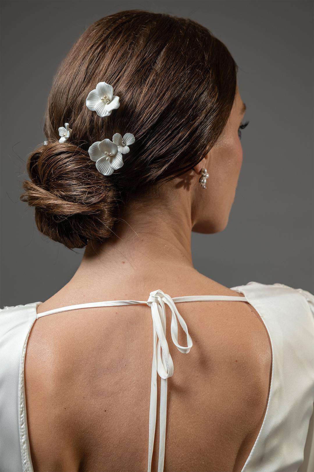 Set de 4 pasadores con flores, MARFIL, hi-res