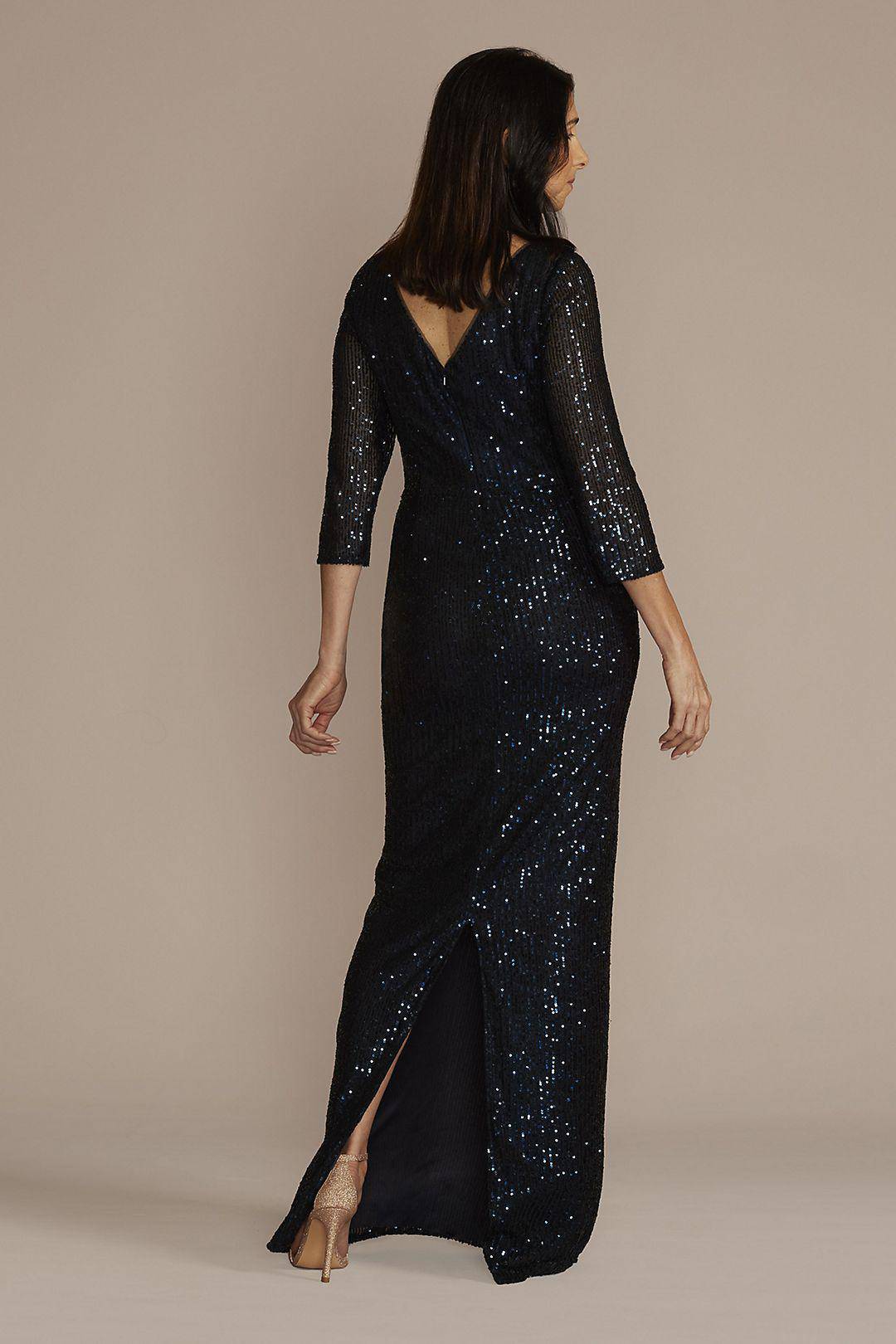 Vestido con escote redondo y textil de aplicaciones en glitter, MARINO, hi-res