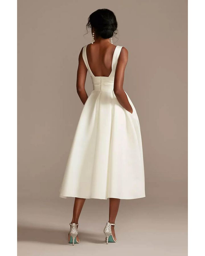 Vestido de novia midi satinado, MARFIL, hi-res