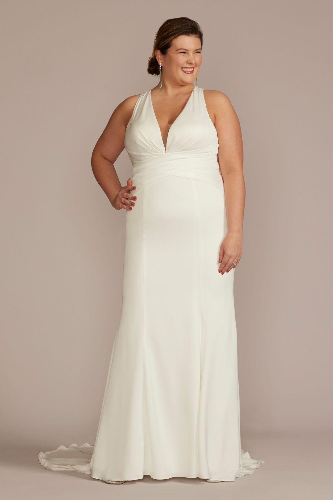 Vestido de novia recto halter de satín, BLANCO SUAVE, hi-res