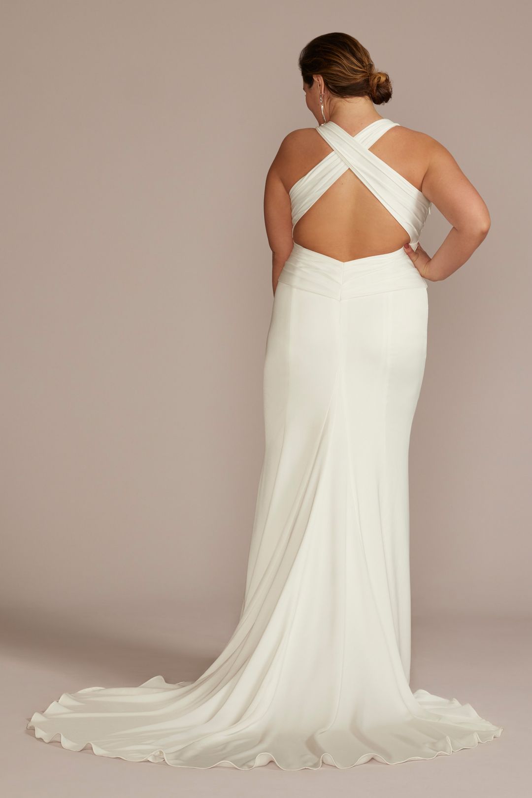 Vestido de novia recto halter de satín, BLANCO SUAVE, hi-res