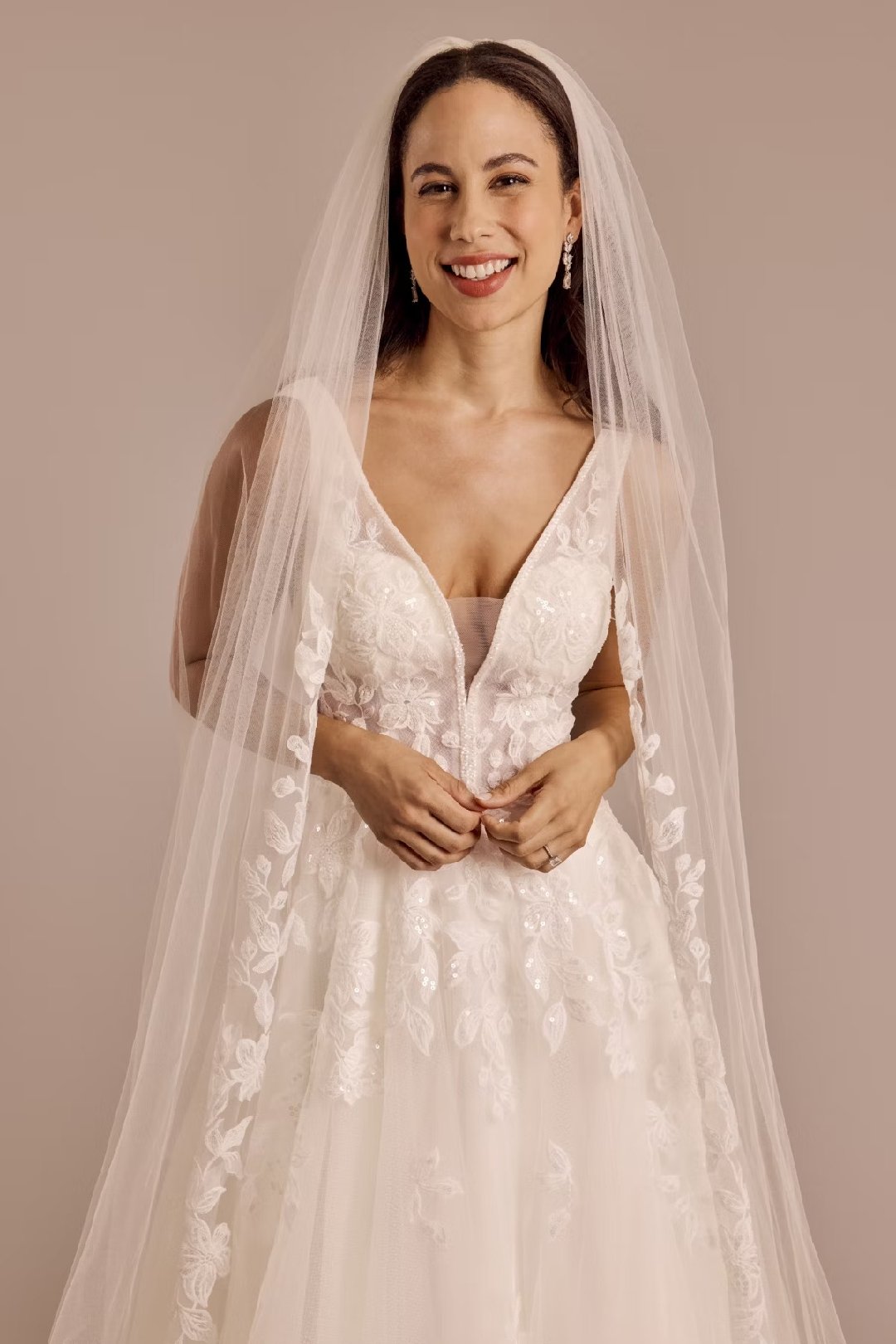 Velo catedral con encaje floral, MARFIL, hi-res