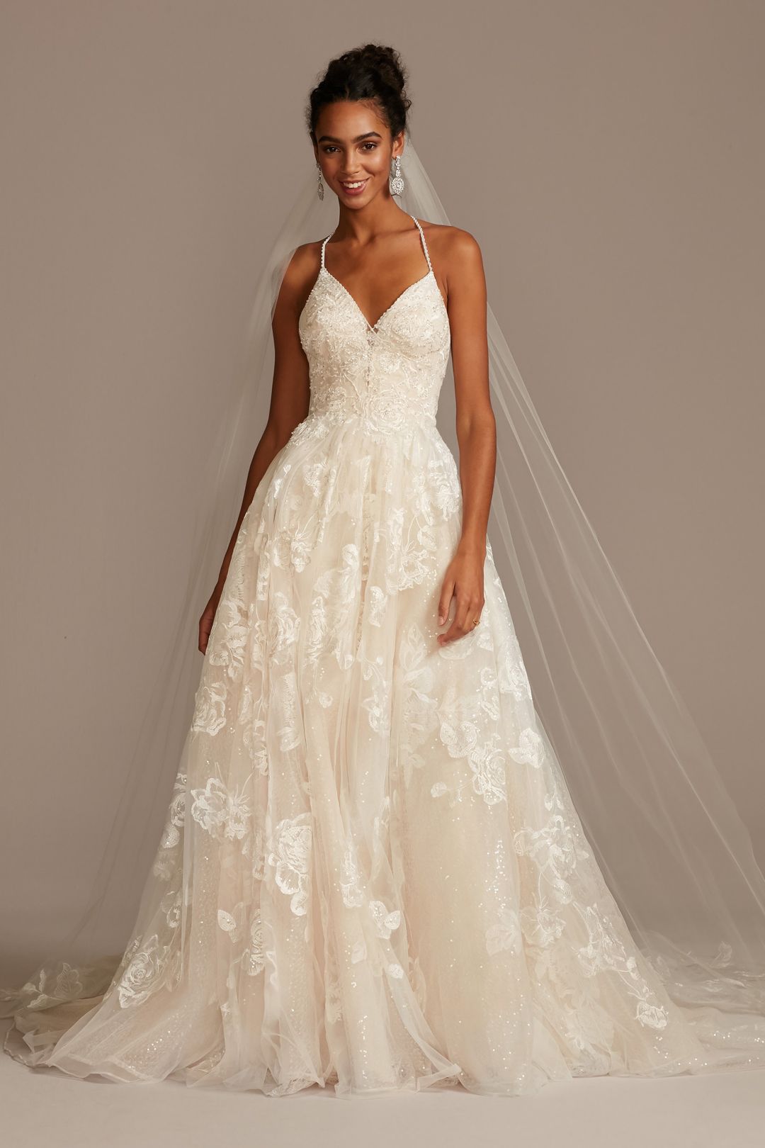 Vestido de novia princesa con aplicaciones florales en 3D, MARFIL/PIEDRA, hi-res