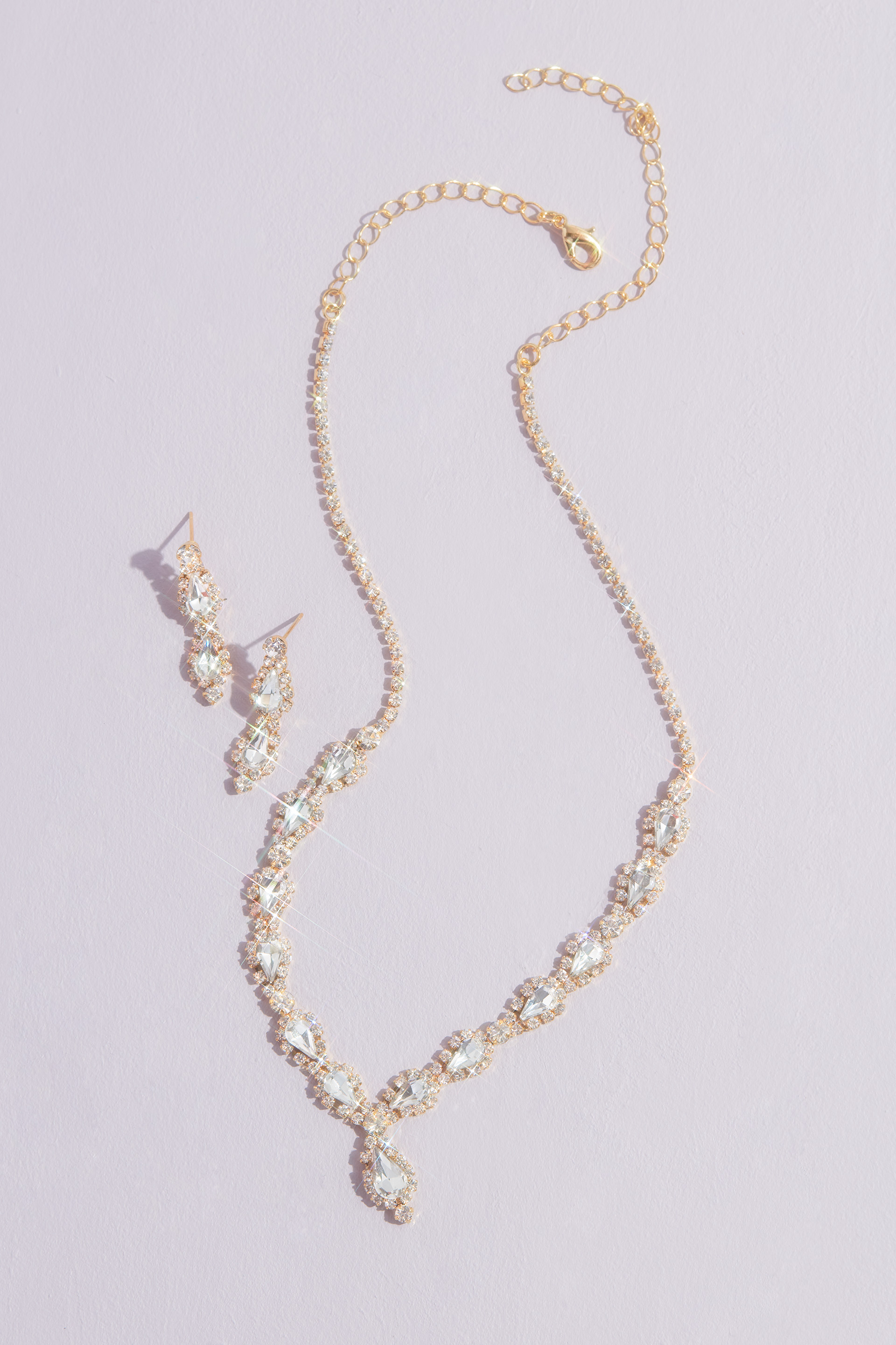 Set de aretes y collar con cristales en forma de gota, , hi-res