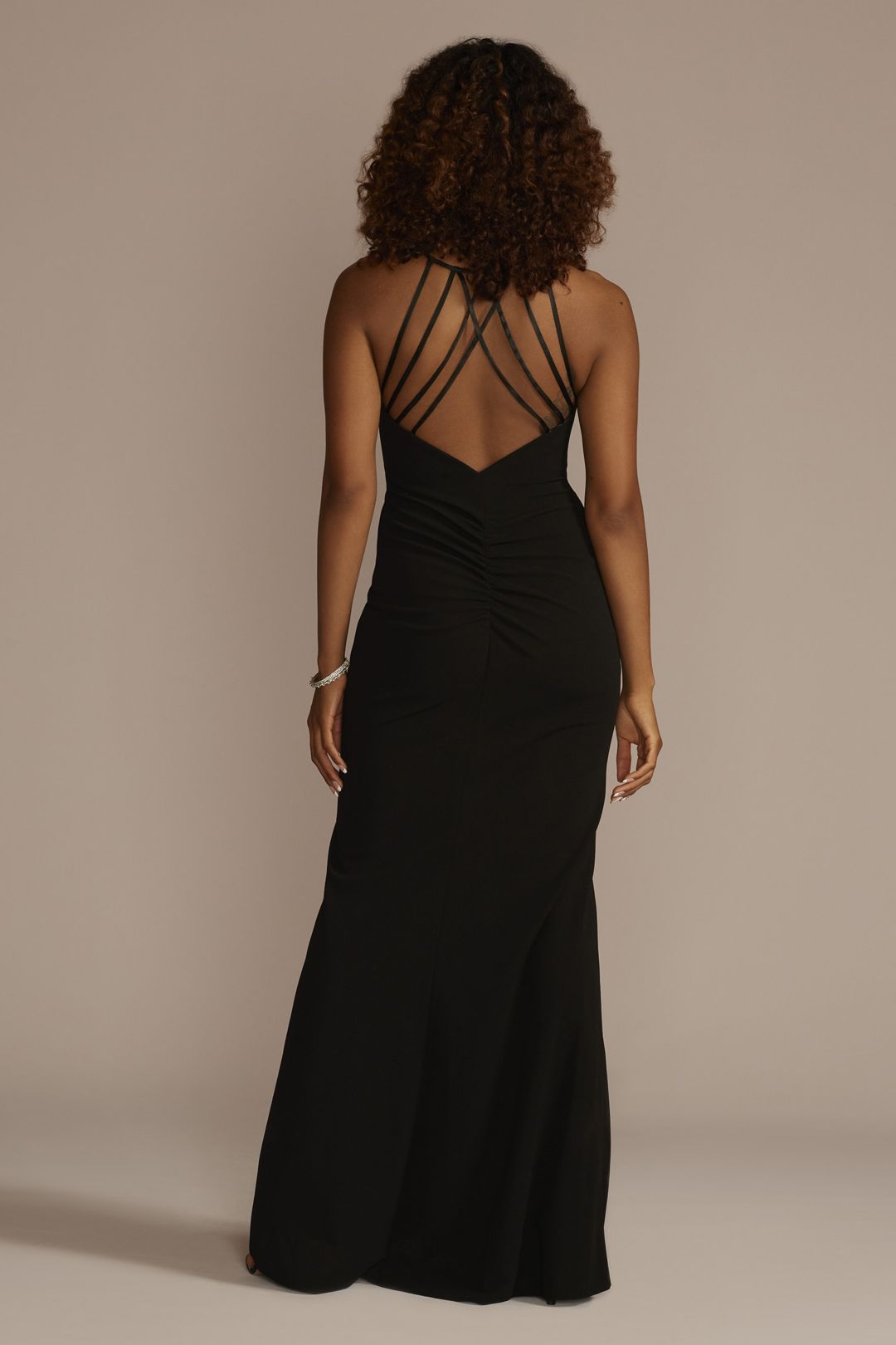 Vestido largo de crepe con tirantes en espalda, NEGRO, hi-res
