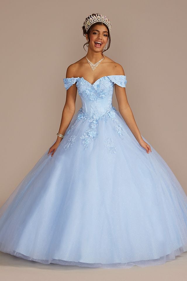 Vestido de quinceañera con mangas caídas al hombro removibles, AZUL CLARO, hi-res